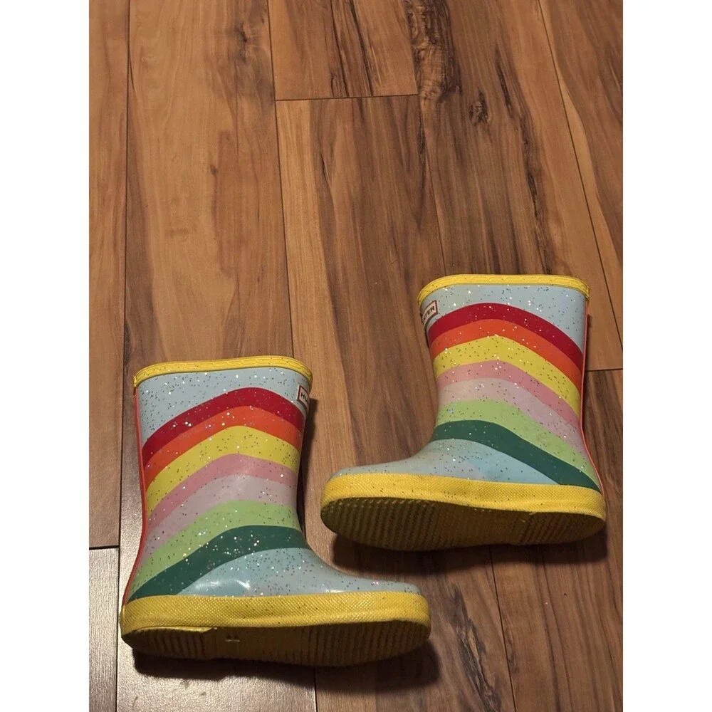Hunter Unisex Glitter Rainbow Sky Rain Boots Little Kids Size 13